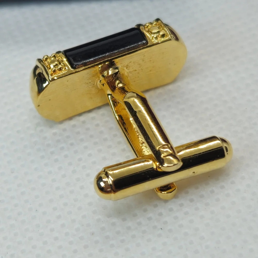 Gold Plated Black Cylinder Cuff Links Designer High End Cuff Links